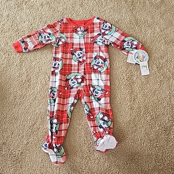 Disney Other - Disney Mickey Mouse Christmas Fleece Zip-up Footed Sleeper 18M New